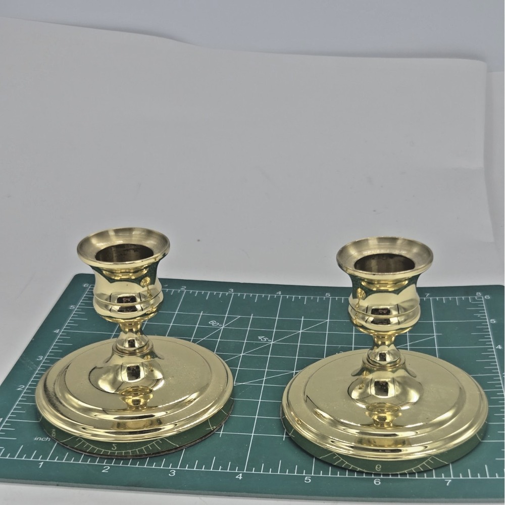 Baldwin Solid Polished Brass 3" Candlestick Holders Set Of 2 Vintage